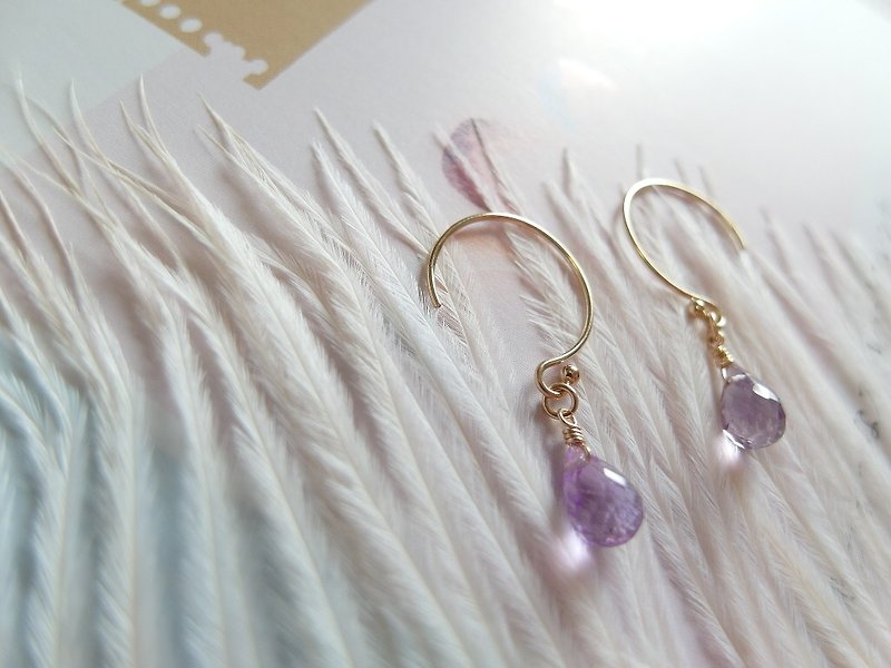 ∣一抹月光∣ 多切面 閃耀紫水晶 天然石 簡約耳環 - 耳環/耳夾 - 寶石 紫色