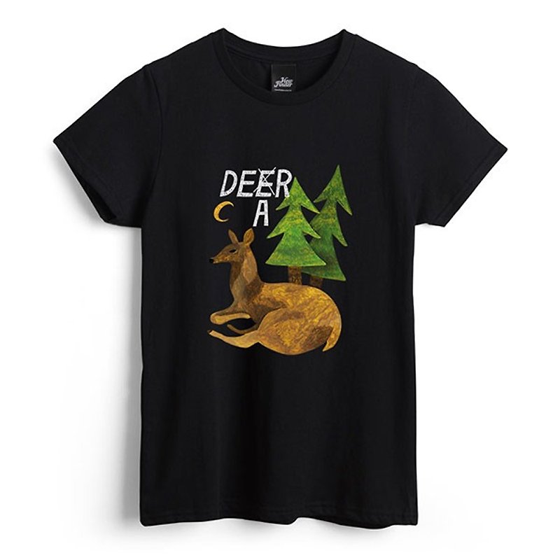 Dear Deer - Black - Women's T-Shirt - เสื้อยืดผู้หญิง - ผ้าฝ้าย/ผ้าลินิน สีดำ