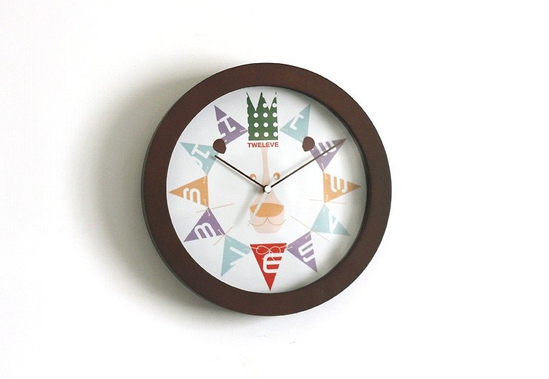 Happy Lion Round Wood Wall Clock - Clocks - Wood Brown