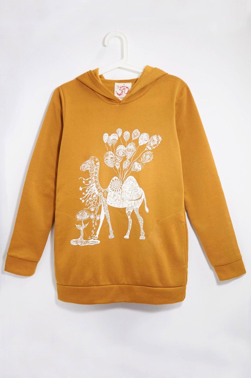 Hooded long bristles feel Blouse - watching the desert to (retro yellow) remaining a - เสื้อฮู้ด - ผ้าฝ้าย/ผ้าลินิน สีเหลือง