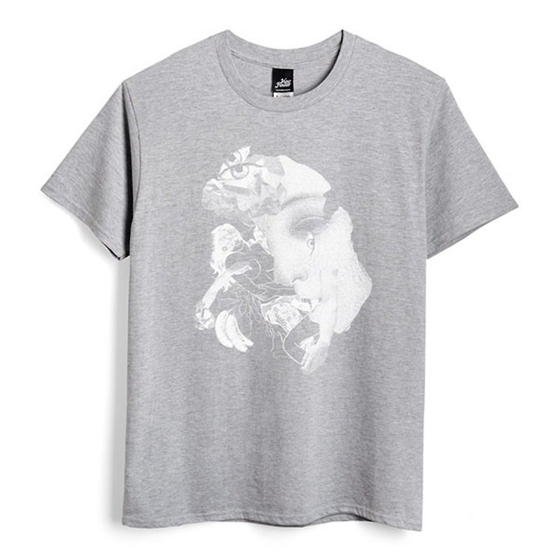 蕾絲 - 深麻灰 - 中性版T恤 - 男 T 恤 - 棉．麻 灰色