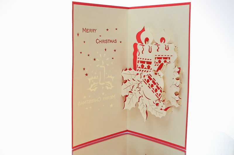 3D Christmas handmade pop-up card - การ์ด/โปสการ์ด - กระดาษ สีแดง