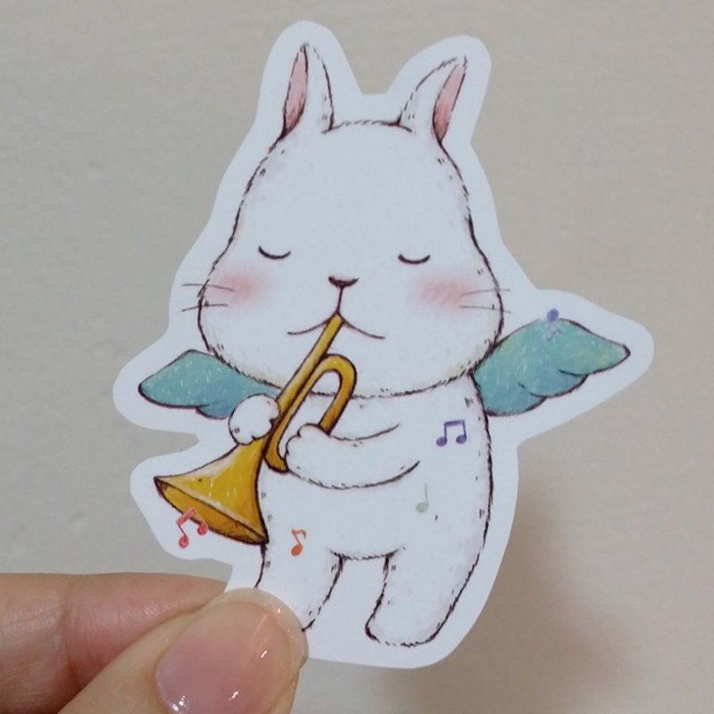 Super sticky waterproof stickers / angel rabbit - Stickers - Paper Blue