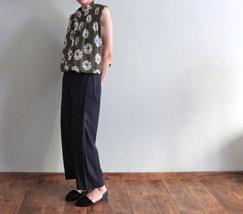 Navy blue folds retro wide pants fall and winter edition} {spring - Women's Pants - Other Materials Blue