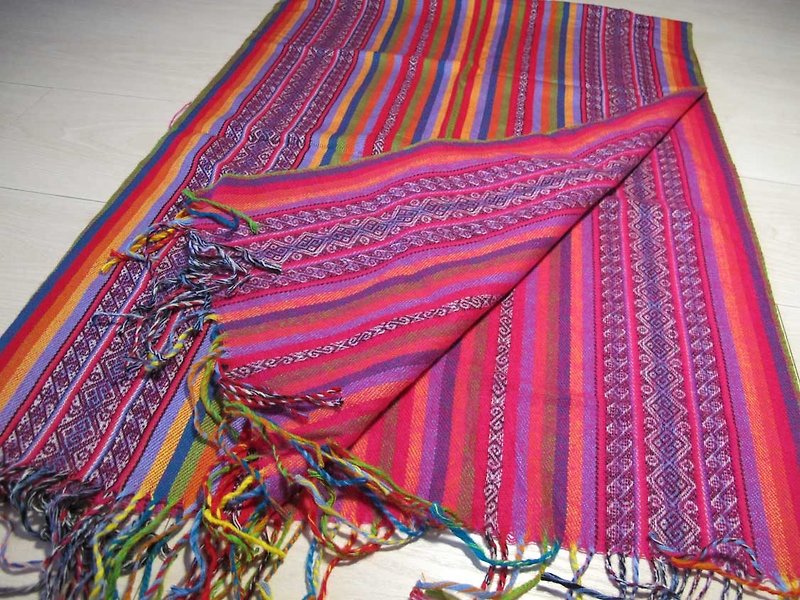 祕魯織多彩圍巾/披肩-雙色 - 帽子 - 繡線 多色
