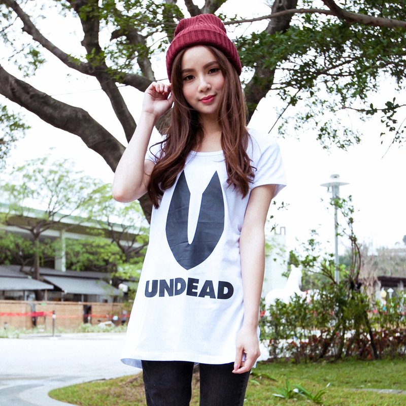 UNDEAD 女長版T - 女 T 恤 - 其他材質 白色