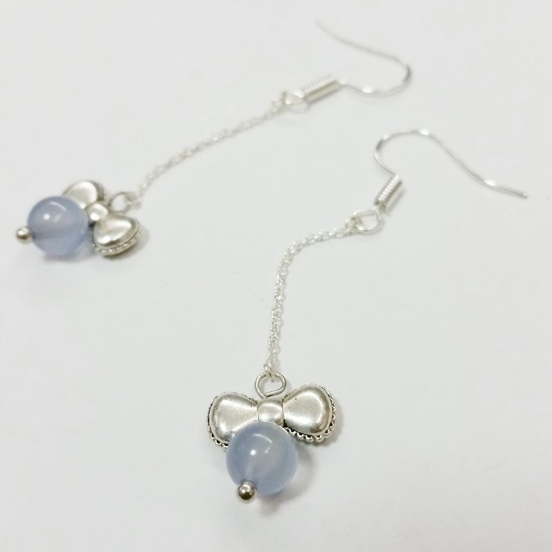 silver-plated earling with blue chalcedony long earrings - Earrings & Clip-ons - Gemstone Blue