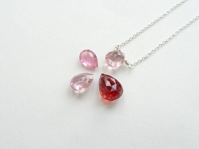 :: :: Single drops jewelry light slice Pink Tourmaline Tourmaline Silver bare sense necklace / clavicle chain (pale) - สร้อยคอ - เครื่องเพชรพลอย สึชมพู