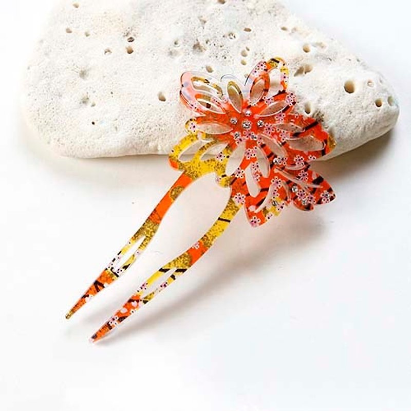 【MITHX】Golden cherry tree, basket empty flower butterfly, hairpin, hairpin-orange - Hair Accessories - Acrylic Orange