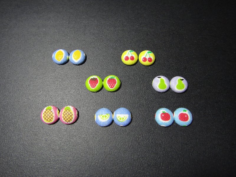 (C) Fruit Party _ cloth button earrings C20BT / UZ15 - Earrings & Clip-ons - Other Materials 