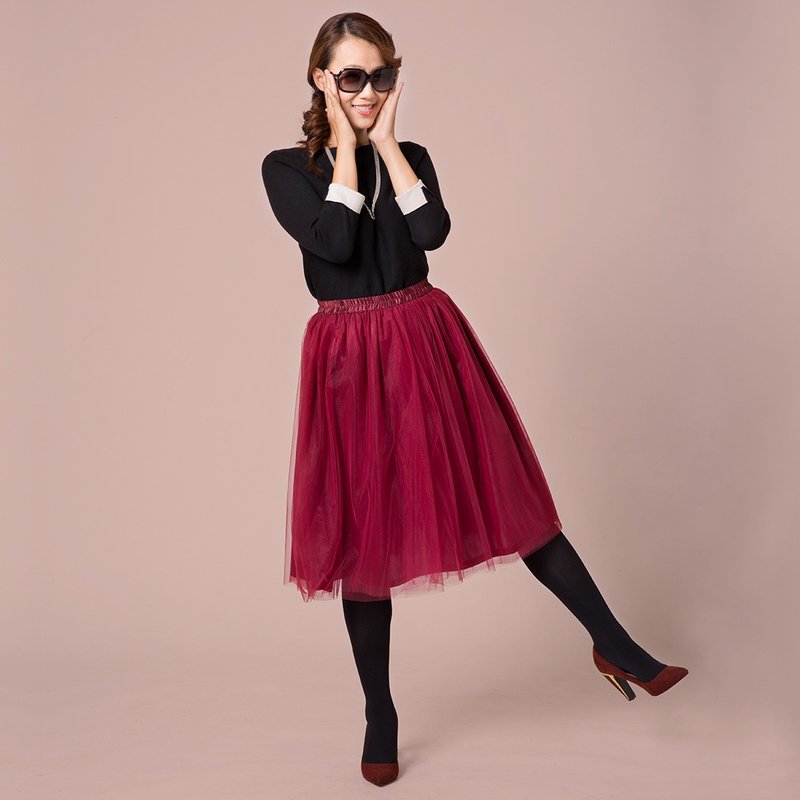 Ángeles-Burgundy Red Long TuTu Skirt ( For Adult ) - Skirts - Cotton & Hemp Multicolor