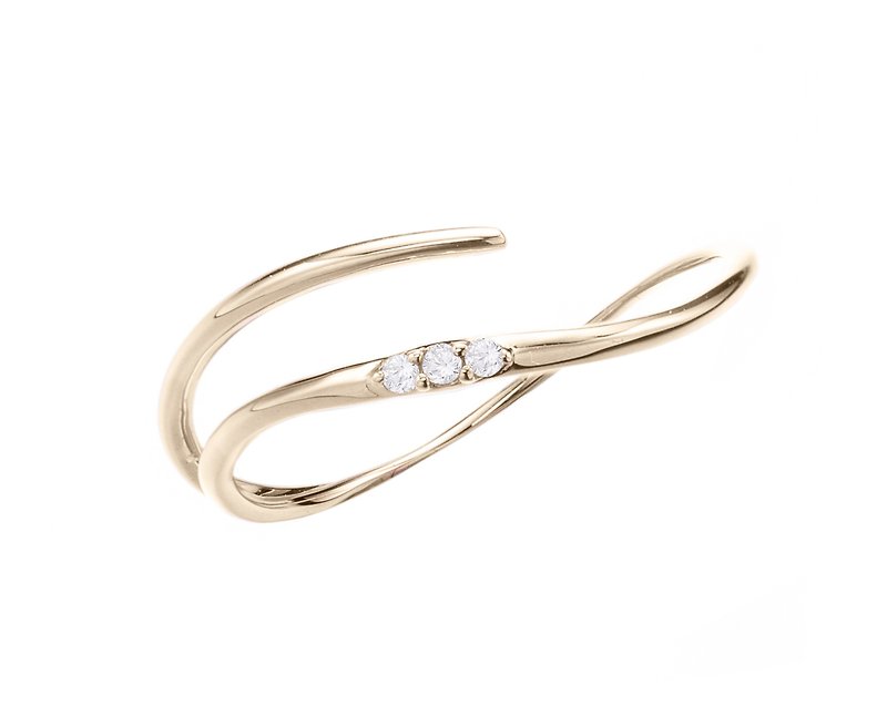 繊細なツイスト エンゲージメント リング、カーブした結婚指輪、自然にインスパイアされた渦巻き - ペアリング - ダイヤモンド ゴールド