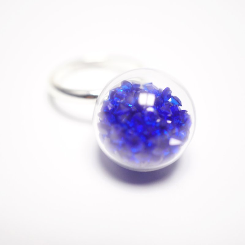 A Handmade dark blue crystal ball ring - แหวนทั่วไป - แก้ว 