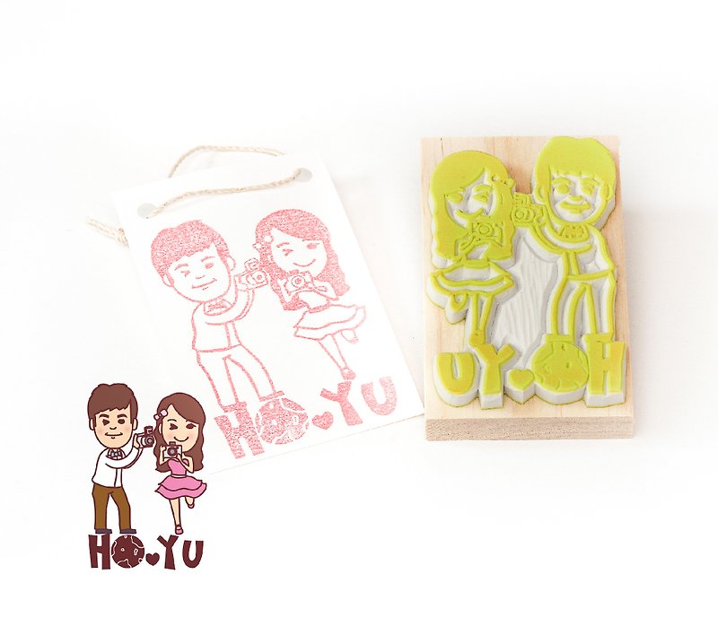 Q version of the character design [LOGO] - handmade gifts medals (wedding couple / couples / lovers / friend / lover) - ตราปั๊ม/สแตมป์/หมึก - ไม้ 