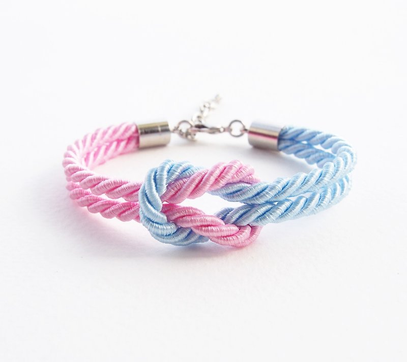 Sweet pink and Sky blue rope knot bracelet - 手鍊/手鐲 - 其他材質 粉紅色