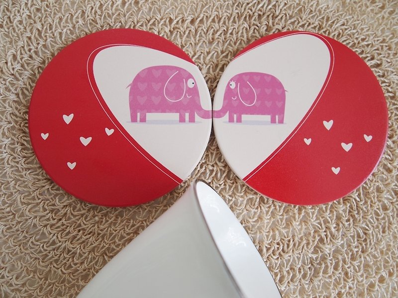 Absorbent Coaster - Kiss My Elephant Valentine/Wedding Gift - Coasters - Pottery 