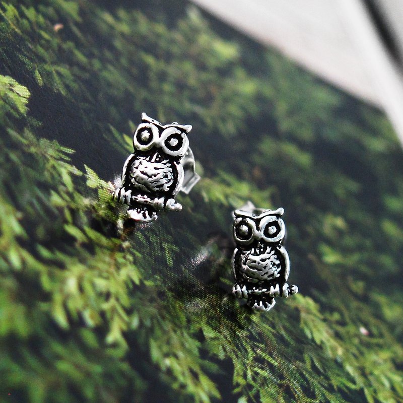 Owl owl sterling silver earrings 925 sterling silver animal earrings-64DESIGN silver - Earrings & Clip-ons - Sterling Silver Silver
