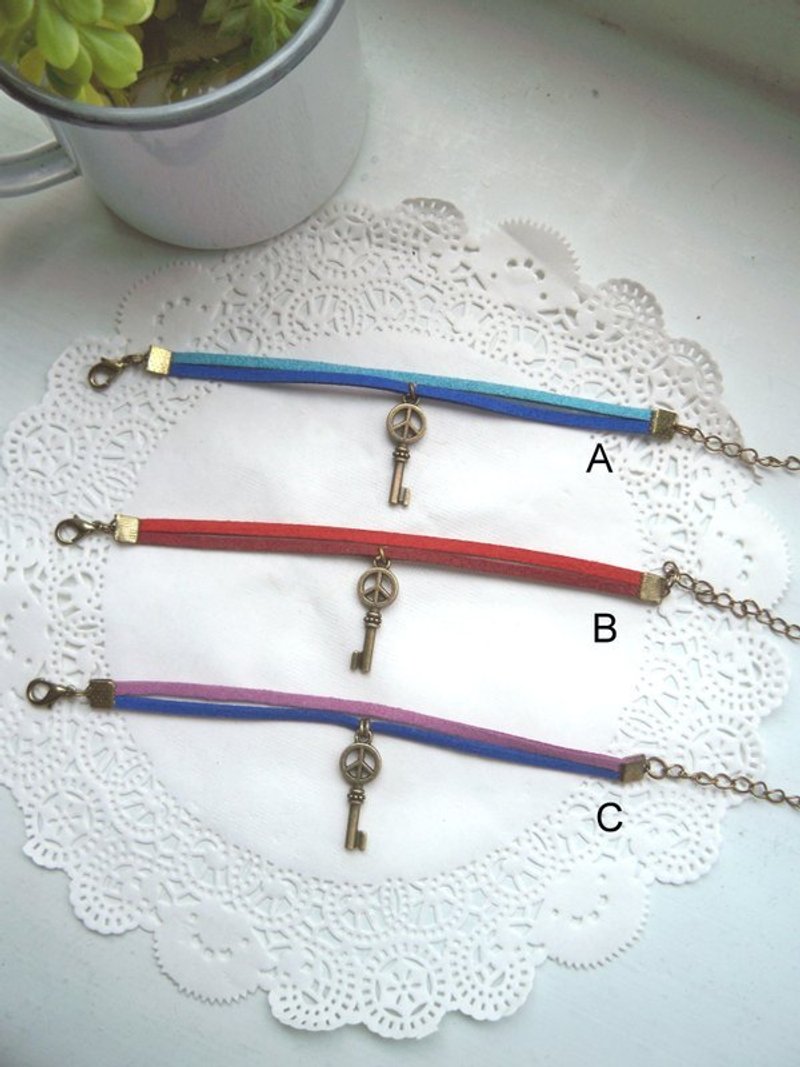 Peace Key Bracelet -1 bar (optional color) - Bracelets - Genuine Leather Multicolor