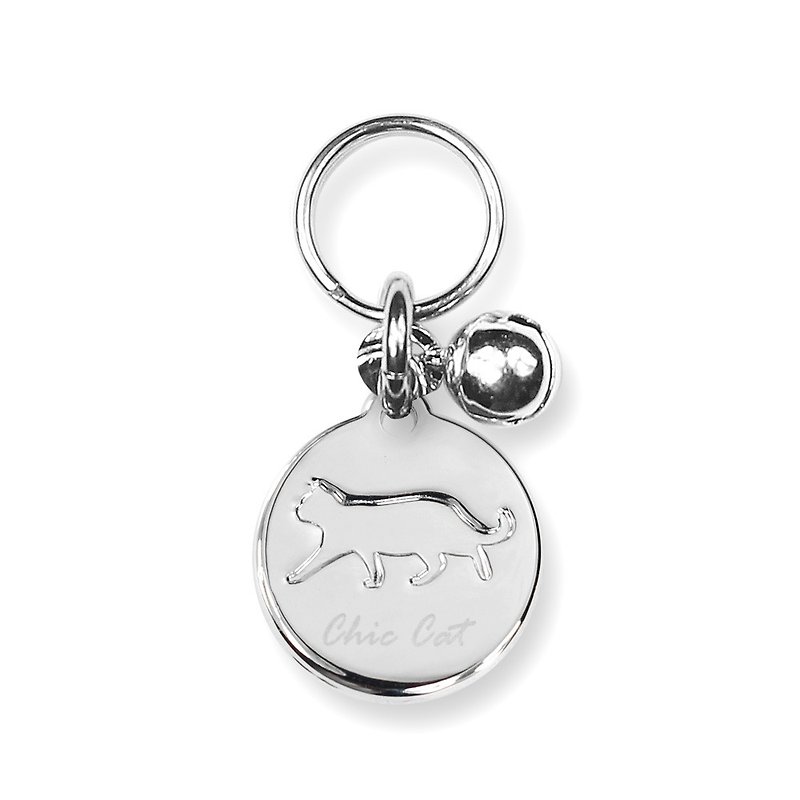 [Stainless steel double circle] Laser engraving simple cat name tag - ปลอกคอ - โลหะ สีเงิน