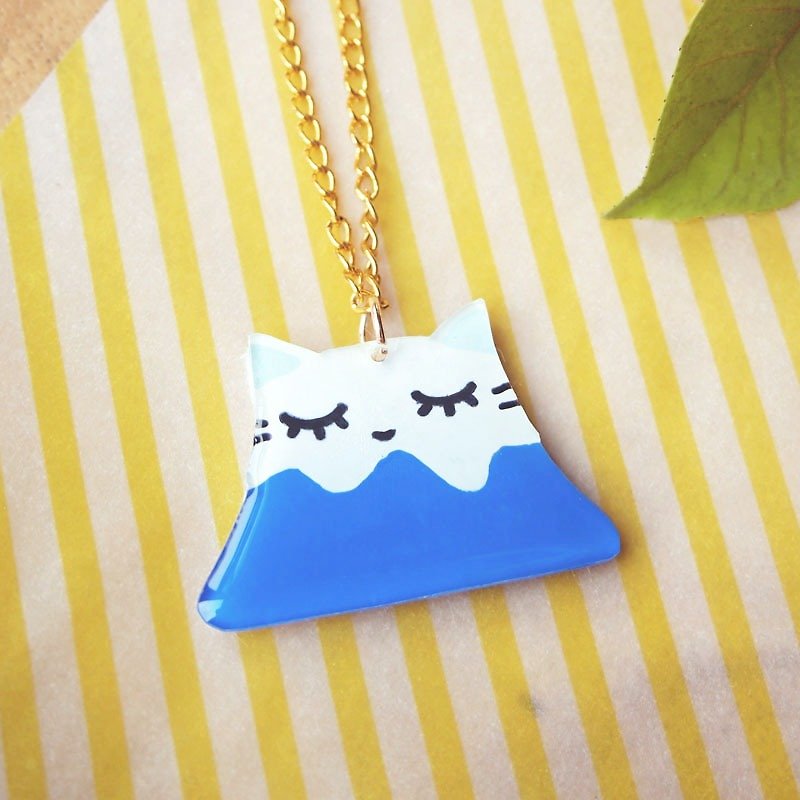 Meow Fuji mountain cat necklace - Necklaces - Plastic Blue