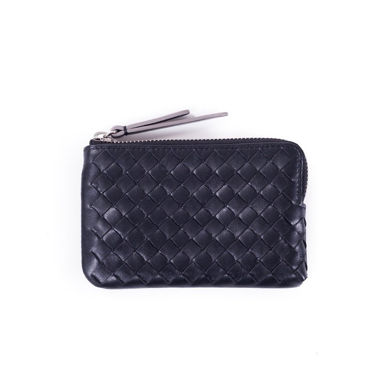 Patina leather hand-woven custom Kenzie Wallets Zero purse - กระเป๋าใส่เหรียญ - หนังแท้ สีดำ