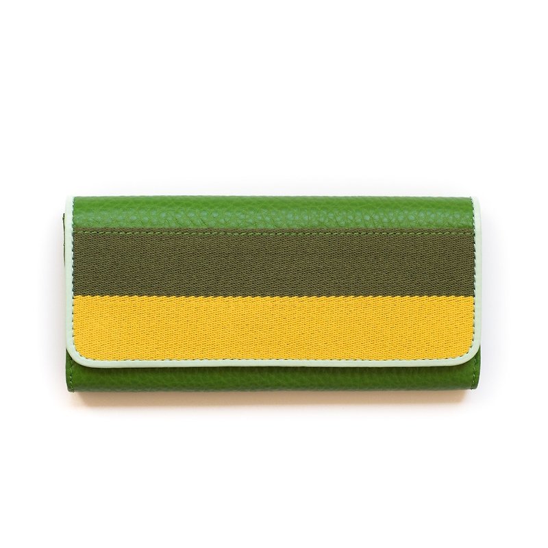 Patina leather handmade 10 card buckle long clip - กระเป๋าสตางค์ - หนังแท้ สีเขียว
