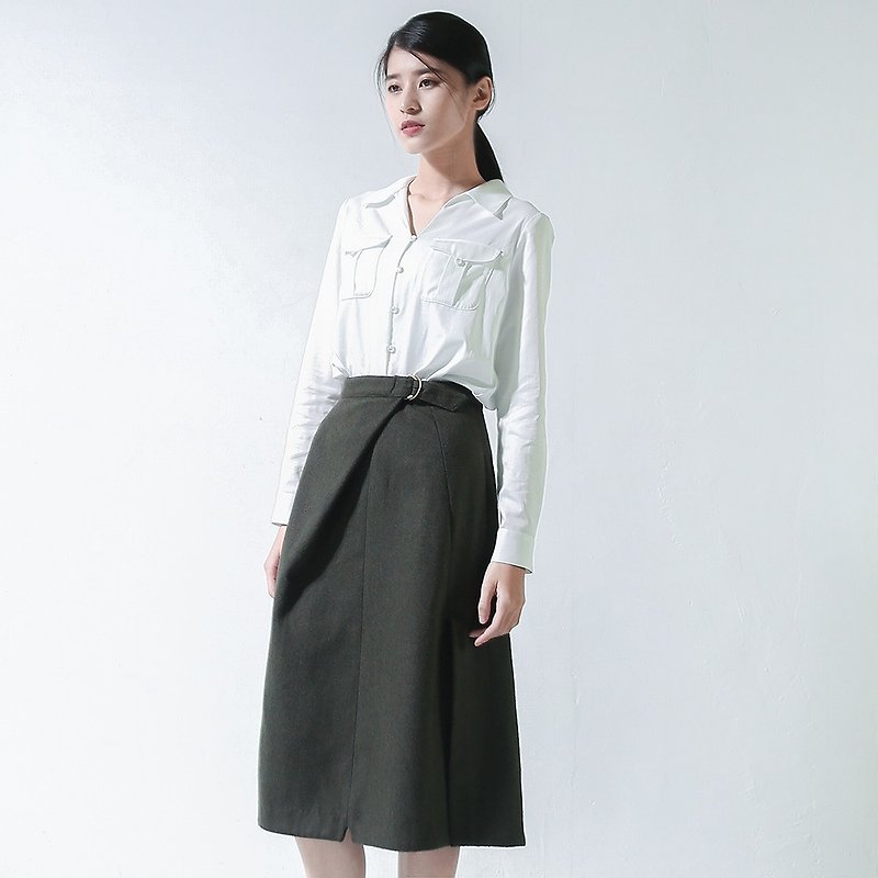 Modeling Wool Slant Side Skirt_5AF401_Army Green - Skirts - Wool Green