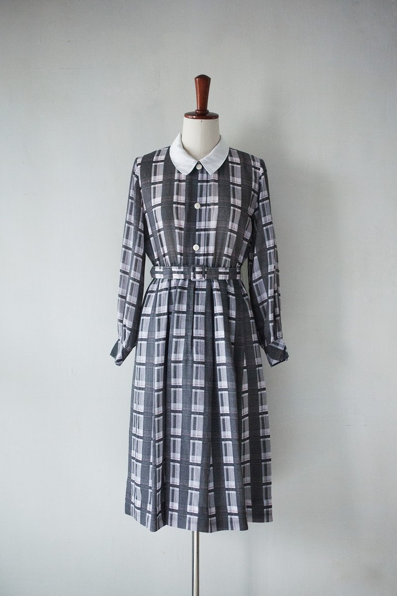 【Banana Flyin'】復古著 英系格紋 灰色 長袖洋裝 - One Piece Dresses - Other Materials Gray