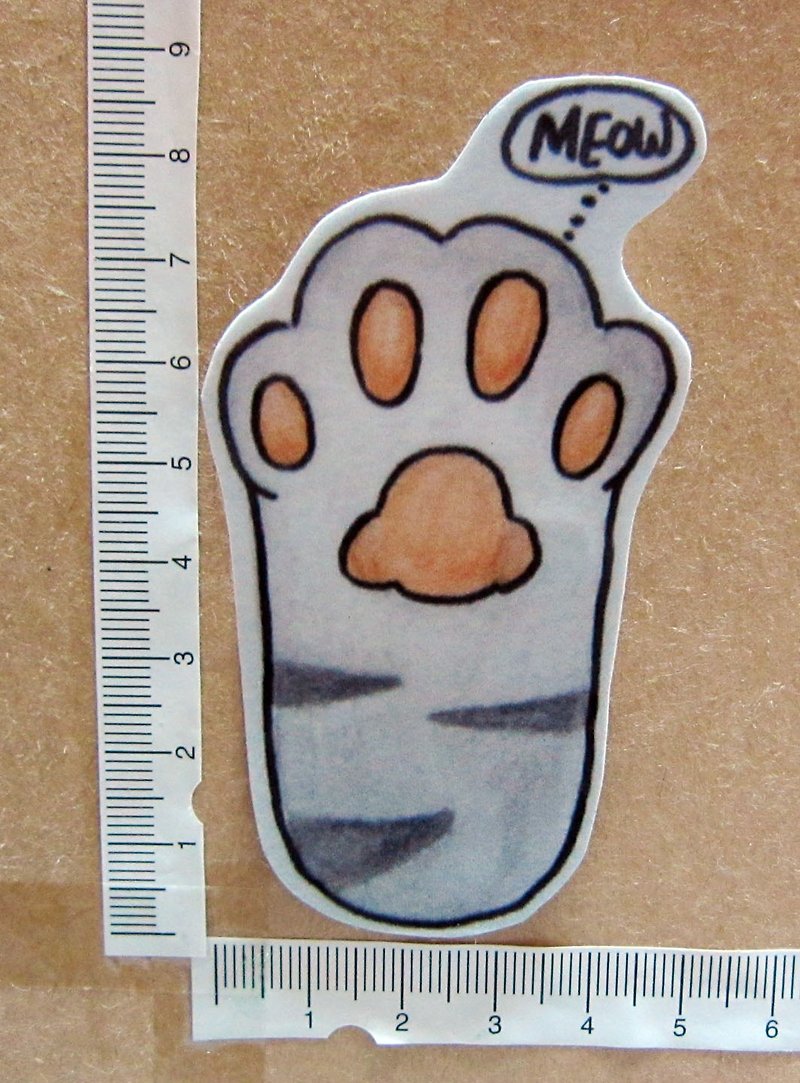 Hand-painted illustration style completely waterproof sticker cat paw cat - Stickers - Waterproof Material Gray