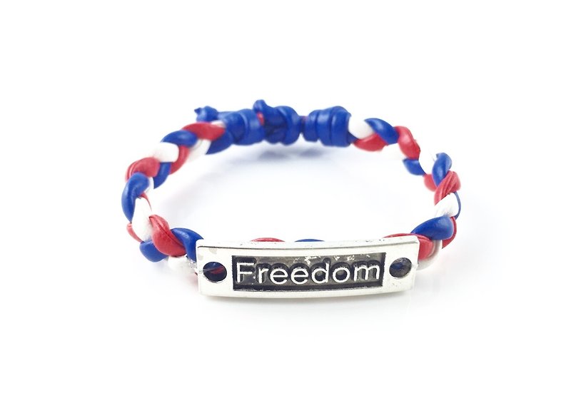 「赤、青と白のx FREEDOM銀編組。」 - ブレスレット - 革 多色