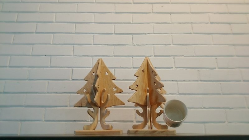 聖誕樹杯架(附贈麋鹿串珠鑰匙圈) - 餐桌布/桌巾/餐墊 - 木頭 多色