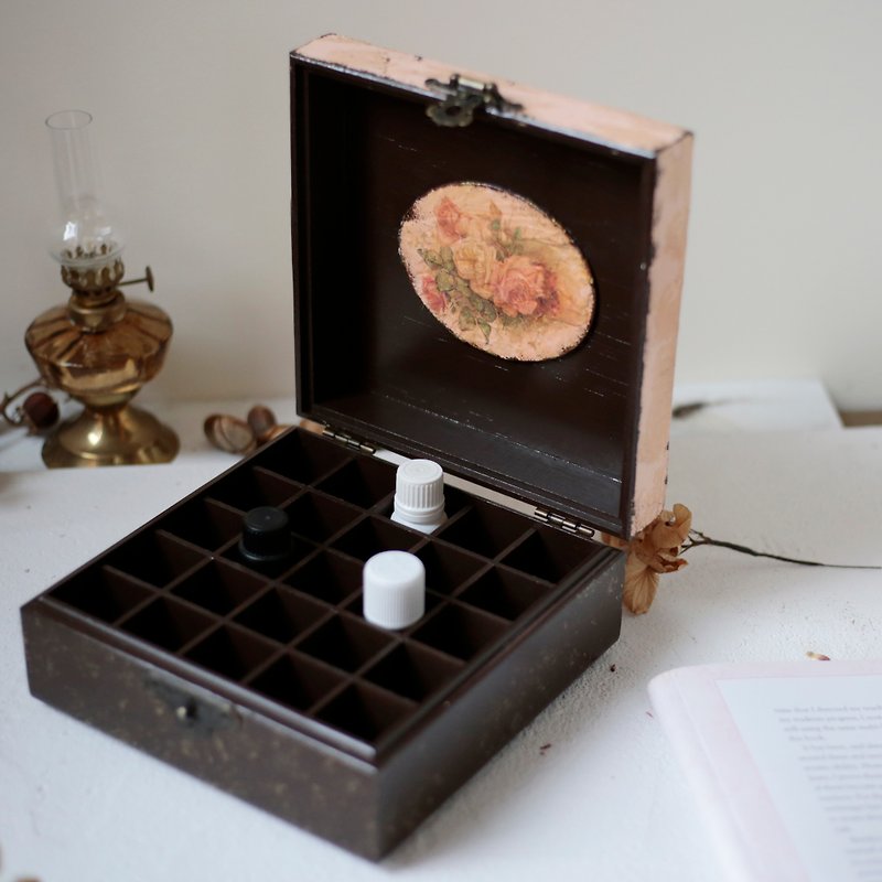 Classical rose 25 grid oil wooden box dip pen ink cartridge 15ML - ของวางตกแต่ง - ไม้ 
