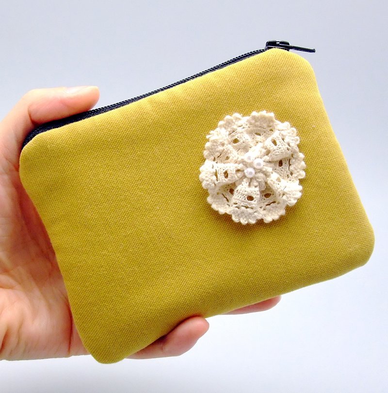 棉．麻 散紙包 黃色 - 拉鍊零錢包，卡片包，鑰匙包，耳機包，小物包 (ZS-84)