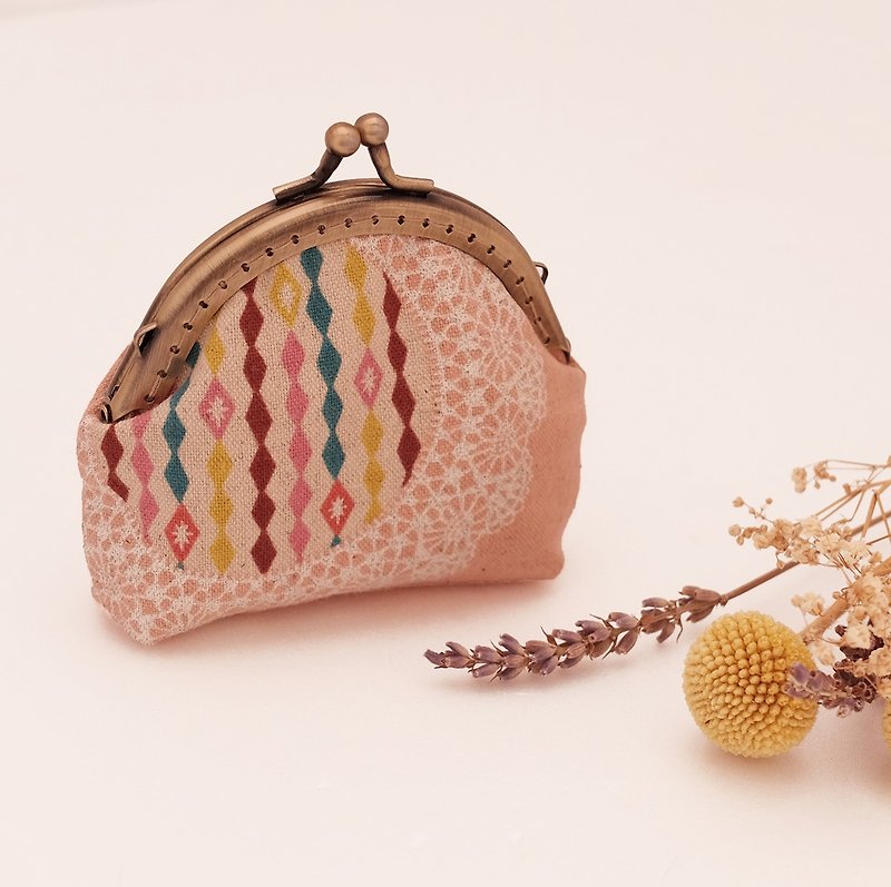 パターン示すAilei Siの口の金のパッケージピンクの真珠のボタン日本の布の袋を変更 - 小銭入れ - コットン・麻 ピンク