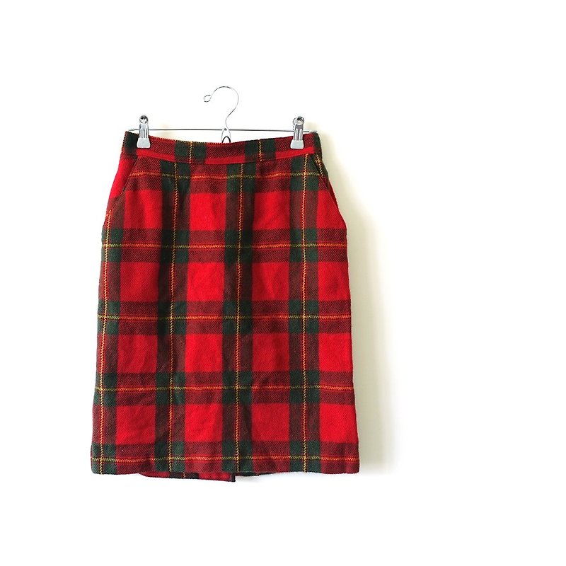 BajuTua / vintage / Italian made 100% wool red and green plaid Skirt (defective goods prices) - Skirts - Other Materials Red