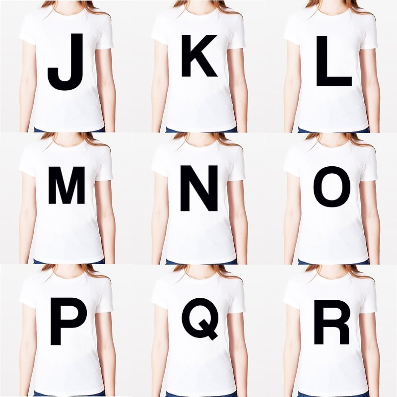 Big J K L M N O P Q R 女生短袖T恤-白色 英文字母 文字 時尚 - T 恤 - 其他材質 白色