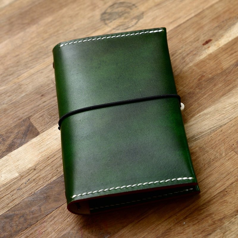 Can hand-made handmade green Italian vegetable tanned leather TN travel notebook passport holder document bag - ที่ใส่บัตรคล้องคอ - หนังแท้ สีเขียว