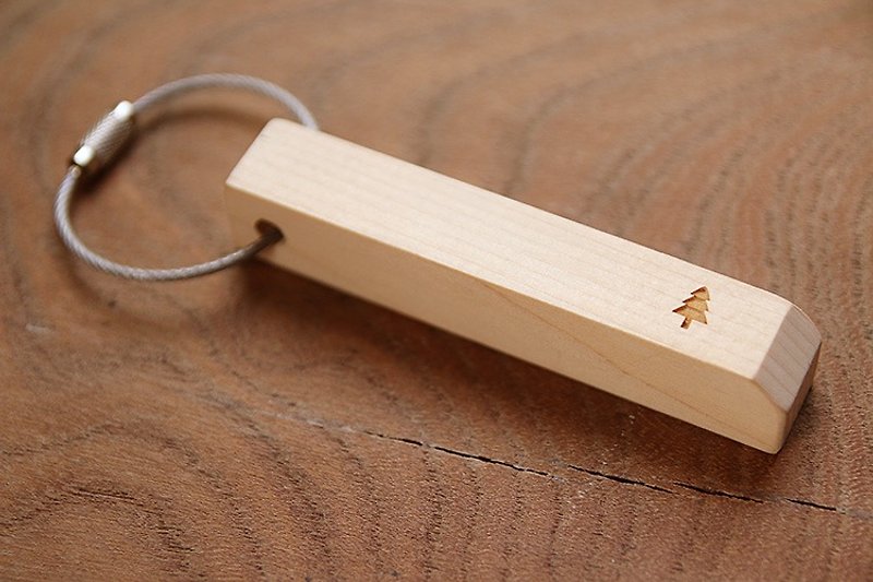 【美國紅檜】原木小樹鋼索鑰匙圈 - 鑰匙圈/鑰匙包 - 木頭 