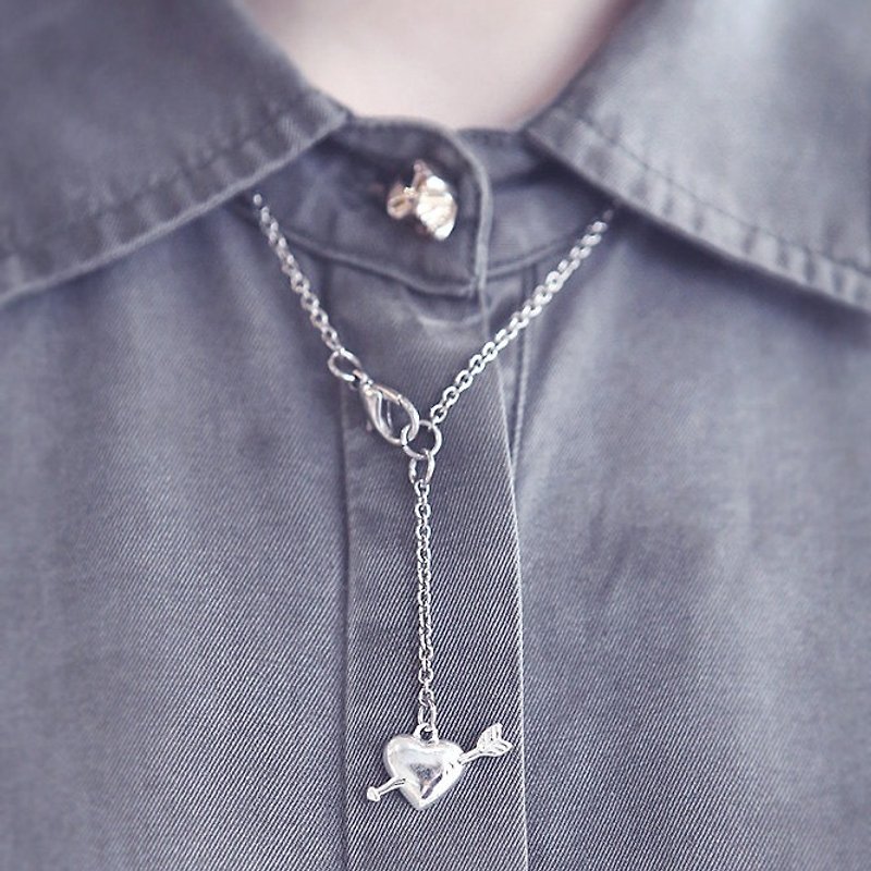 Heart And Arrow Necklace, Heart And Arrow Pendant, Arrow Heart Necklace, Arrow Heart Pendant, Tiny Heart Y Necklace - Necklaces - Other Metals 