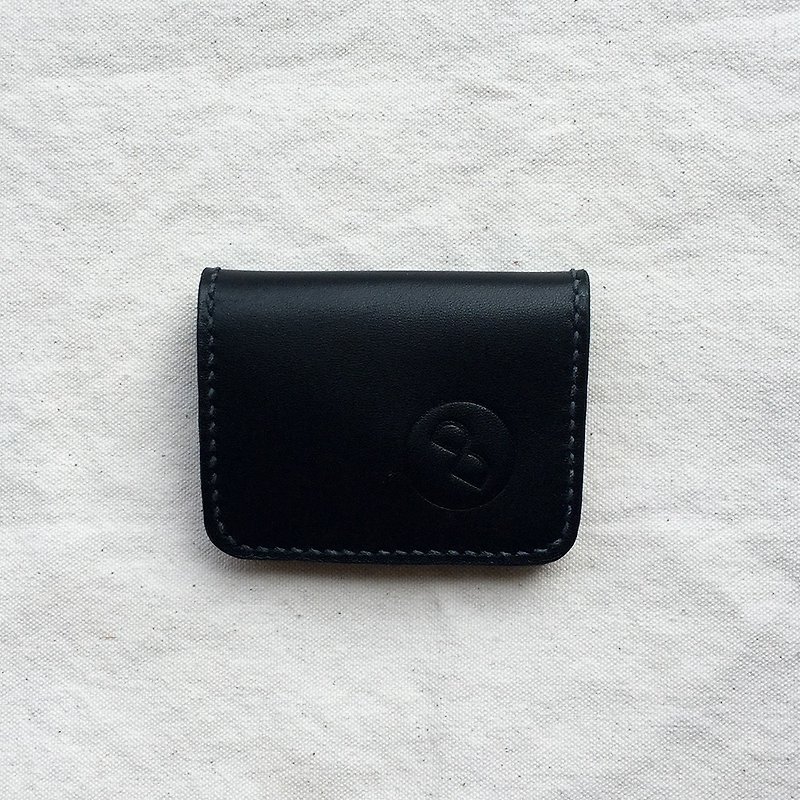 デュアル手縫い革財布/落ち着いた黒 - 小銭入れ - 革 ブラック