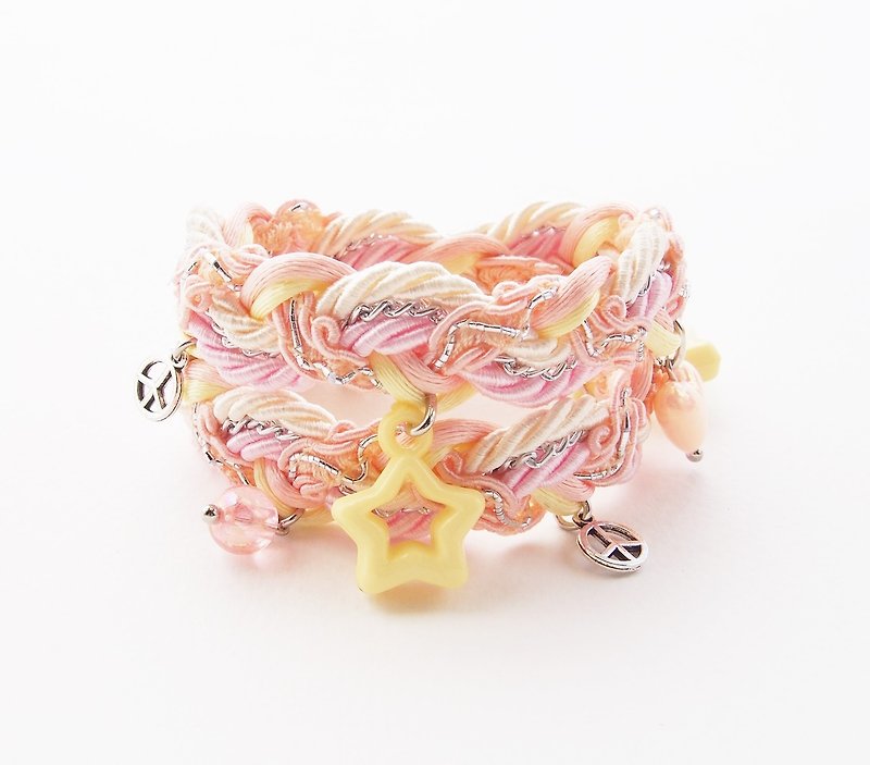 Pastel braided bracelet - woven bracelet - double wrap bracelet - kawaii bracelet - pastel jewelry - sweet lolita. - Bracelets - Other Materials Orange