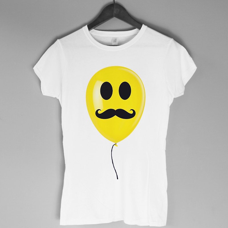Mustache Balloon女生短袖T恤-白色 鬍子 氣球 眼鏡 鬍鬚 文青 藝術 設計 時髦 文創 時尚 - 女 T 恤 - 其他材質 白色