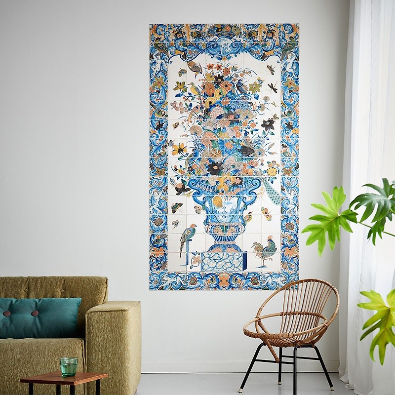 荷蘭IXXI壁掛 古歐風磁畫 Tile panel with a vase of flowers - 擺飾/家飾品 - 防水材質 多色