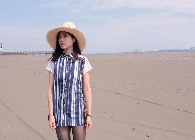 Striped Blouse  Ocean Blue - Women's Shirts - Other Materials Blue