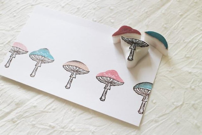 【好評加售】百變蘑菇 橡皮擦印章 - 印章/印台 - 木頭 白色