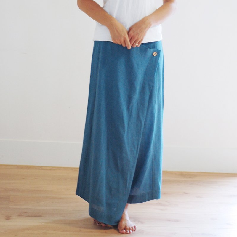 Handmade cotton low - grade pants skirt - blue - Women's Pants - Cotton & Hemp Blue