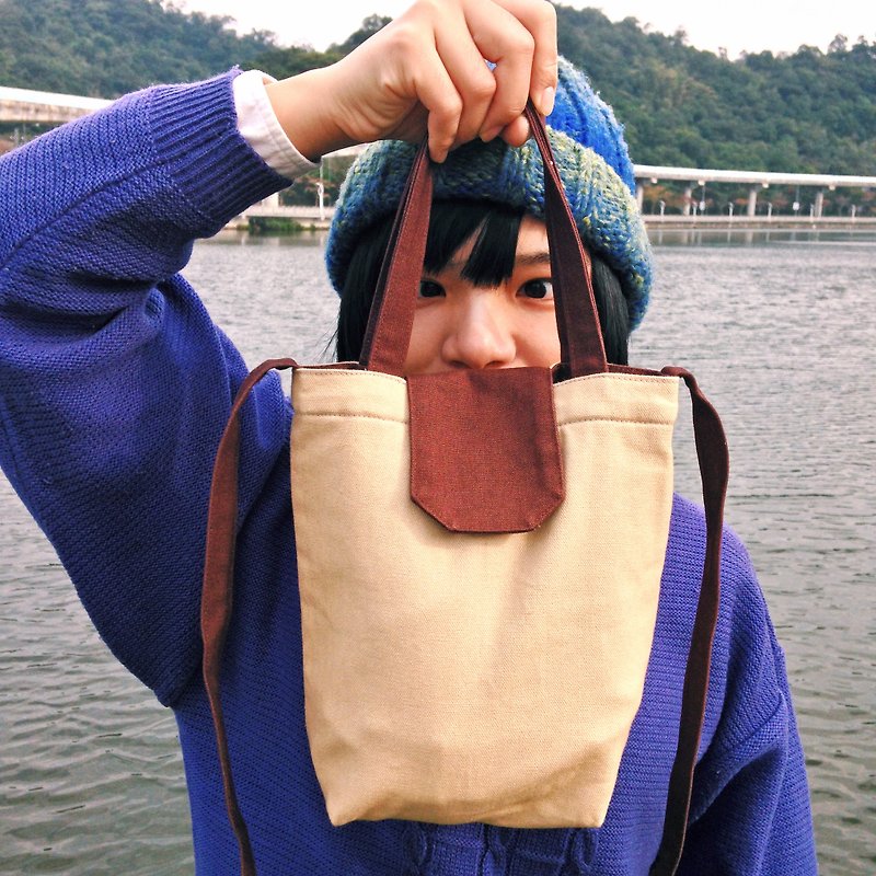 Double-back canvas camera bag / walnut / khaki X coffee stitching / - Messenger Bags & Sling Bags - Cotton & Hemp Khaki