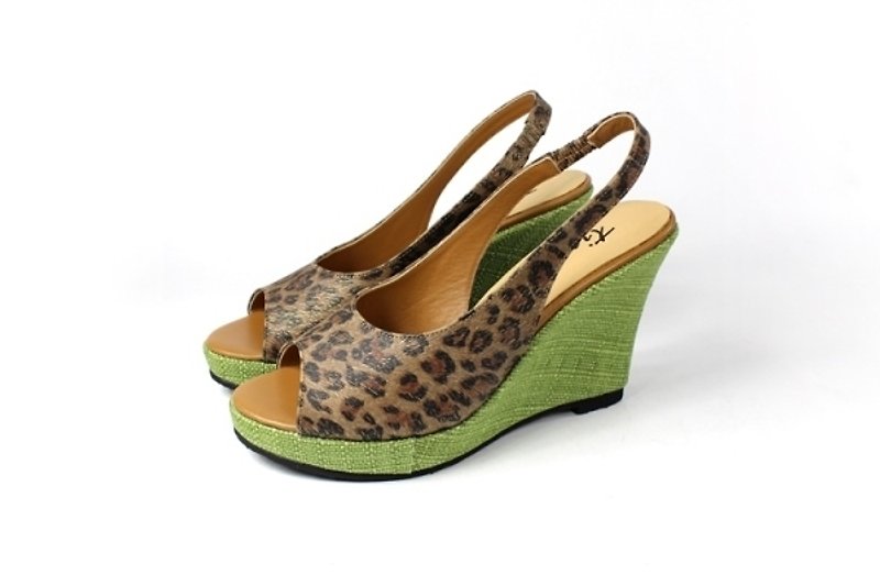 Leopard-print fish mouth wedge sandals - Sandals - Genuine Leather Multicolor
