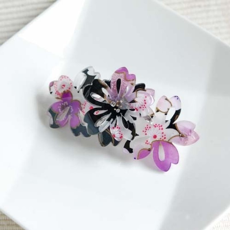 Sakura soft, three-dimensional cherry, automatic folder, hair clips - purple - Hair Accessories - Acrylic Purple