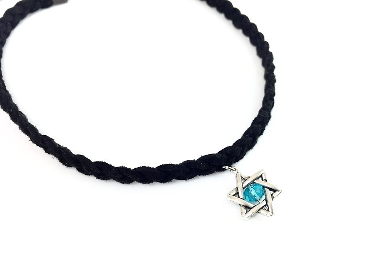"Hexagonal Star Twist Necklace" - Necklaces - Genuine Leather Black